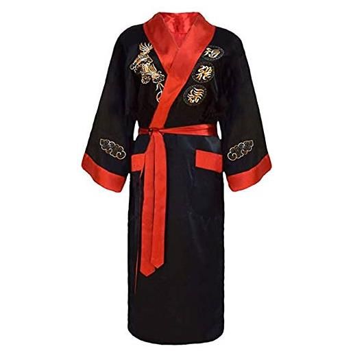 Black Sugar kimono - cintura da uomo obi yugata giapponese reversibile nero e rosso borderia drago dorato samurai tradizionale nero l