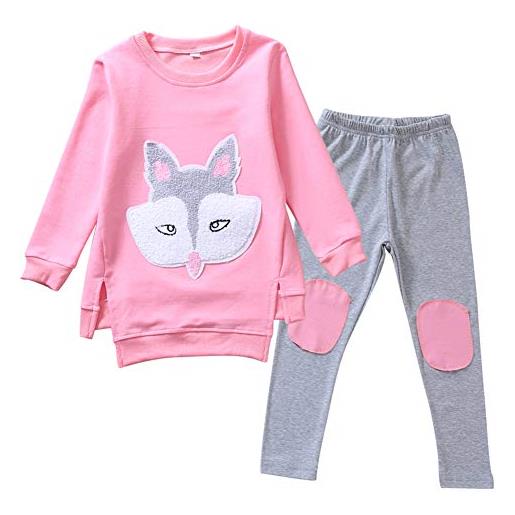amropi ragazze manica lunga felpa e leggings pantaloni con doppi ginocchiere 2 pcs set completo rosa grigio, 4-5 anni