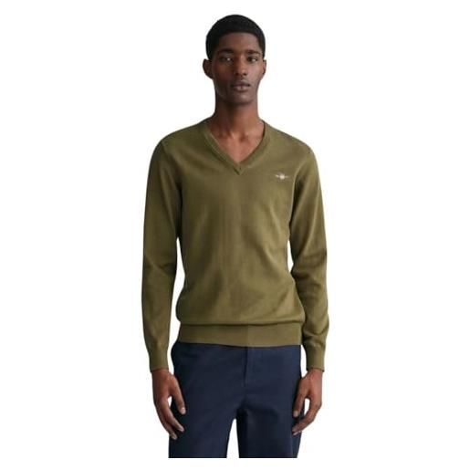 GANT scollo a v in cotone classico maglione, juniper green, xxxl uomo