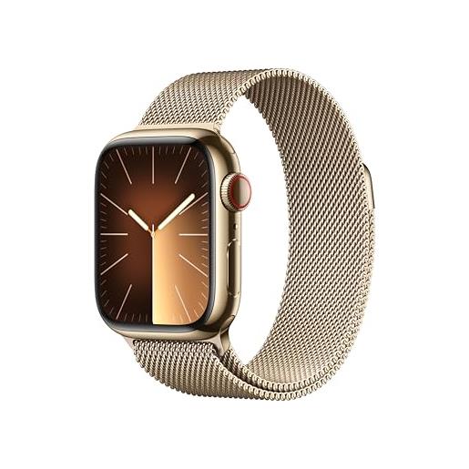 Apple watch series 9 gps + cellular 41mm smartwatch con cassa in acciaio inossidabile color oro e loop in maglia milanese color oro. Fitness tracker, app livelli o₂, display retina always-on