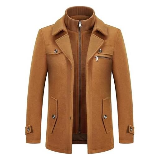 KUDORO cappotto da uomo in lana corto invernale casual e business regular fit spesso in misto lana con colletto interno rimovibile(caffè, m)