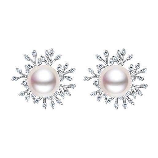 Clearine orecchini donna fiocco di neve argento 9mm crema coltivata d'acqua dolce perla orecchini trasparente