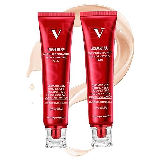 DOHV fv foundation waterproof red foundation fv red ginseng and bird's nest peptide skin nourishing foundation red ginseng liquid foundation 1 oz (lvory+pearl white)