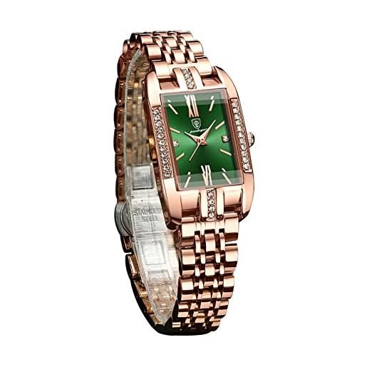 FORSINING orologio da donna di lusso, alla moda, con quadrante grande, rettangolare, impermeabile, in acciaio inox, orologio da polso da donna, verde