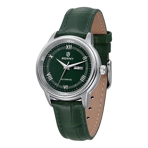 BERNY orologio automatico donna orologio da polso meccanico 5atm impermeabile a carica manuale orologio con lente di zaffiro con apertura calendario
