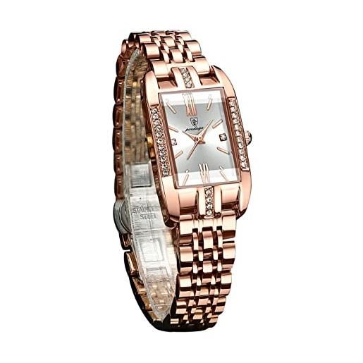 FORSINING orologio da polso da donna, di lusso, alla moda, con quadrante grande, rettangolare, impermeabile, in acciaio inox, argento, bracciale