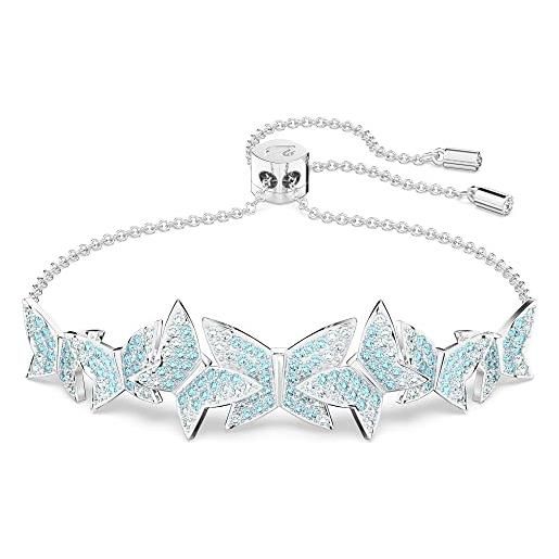 Swarovski lilia braccialetto con motivo a farfalla, pavé di cristalli blu Swarovski, placcato in tonalità rodio, azzurro