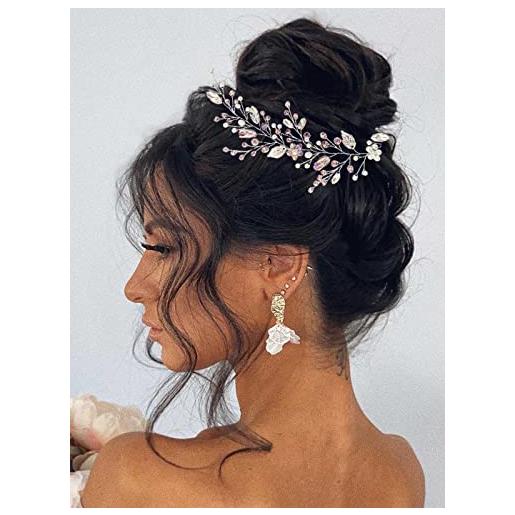 Unicra mariée mariage capelli vigne rosa strass fiore capelli argento cristallo fascia da sposa fascia da donna