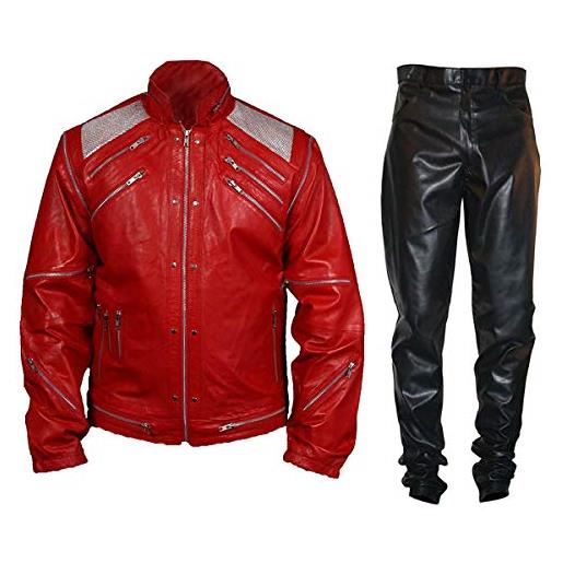 Fashion_First mj fancy red beat it - giacca in pelle da motociclista, da uomo, colore: rosso giacca rossa ecopelle s