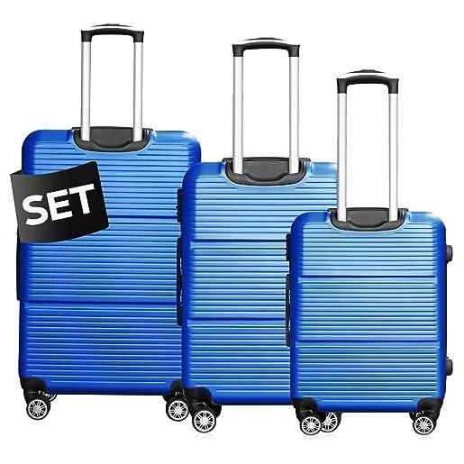 DS-Lux valigia da viaggio di alta qualità, rigida, trolley trolley a mano, in plastica abs con serratura tsa, 4 ruote spinner (s-m-l-set), blu v2, set, set di valigie