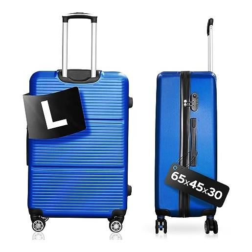 DS-Lux valigia da viaggio di alta qualità, rigida, trolley trolley a mano, in plastica abs con serratura tsa, 4 ruote spinner (s-m-l-set), blu v2, l, valigetta