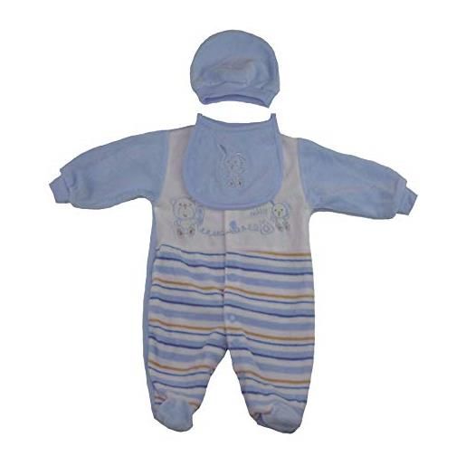 LOTMART bambino velluto tutina 3 pezzi bavaglino cappello set pigiama - baby blu, 9-12 mesi
