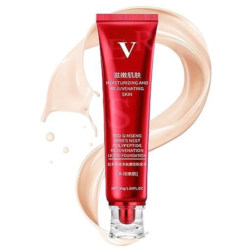 DOHV fv foundation waterproof red foundation fv red ginseng and bird's nest peptide skin nourishing foundation red ginseng liquid foundation 1 oz (pearl white)