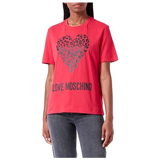 Love Moschino regular fit short sleeves with maxi animalier heart and logo t-shirt, colore: rosa, 40 donna