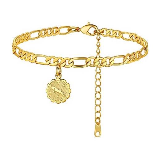 ChainsHouse figaro cavigliera costellazione zodiaco a catena per donne ragazze adolescenti gioielli boho beach estivi placcati in oro 18 carati bracciale da 4,5 mm con piede d'ankel regolabile