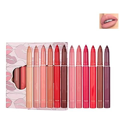 HADAVAKA 12 color rotating sharpenable matte lipstick pencils, lipstick matte, non-stick cup, matte lip liner pencil set, lasting wear smudge velvety feel lipstick for all skin (a+b)