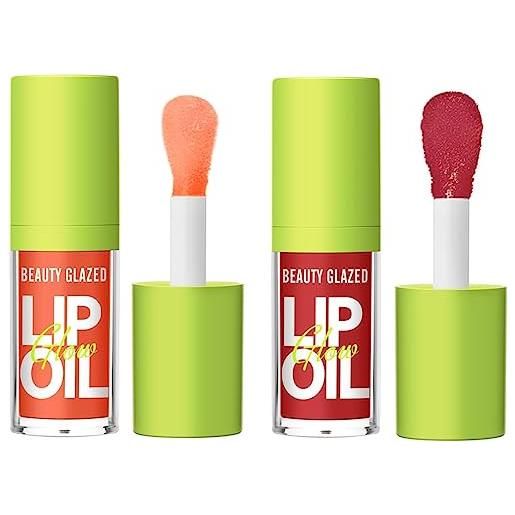 HQDA big brush head pink lip gloss moisturizing jelly lip gloss oil long lasting liquid lipsticks non-stick cup lip tint lip glaze fresh texture lip glos (# 103+104)