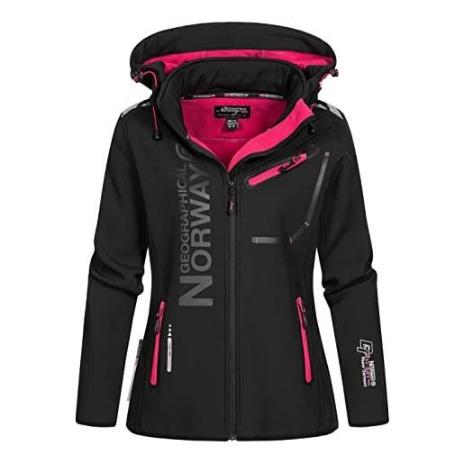 Geographical Norway romantic turbo-dry - giacca da donna in softshell, con cappuccio rimovibile nero/rosa xl