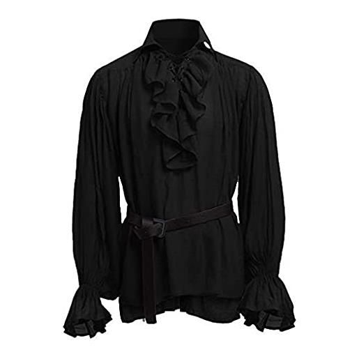 Generico long men bandage bluse man sleeve di qualità fashion high shirt gothic men's blouse tank top gepolstert (black, m)
