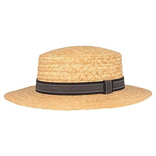 Hut Breiter breiter cappello canotier capello di paglia estivo da sole - 100% paglia con nastro grosgrain nero - cappello gondoliere - tesa larga 6 cm - beige, blu a righe xl 60-61