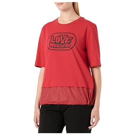 Love Moschino vestibilità regolare a maniche lunghe skate print nylon insert on bottom of the garment closed by drawstring t-shirt, colore: rosso, 46 donna