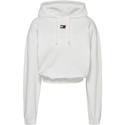 Tommy Jeans tjw elasticated xs badge hoodie felpa crop capp bianca donna
