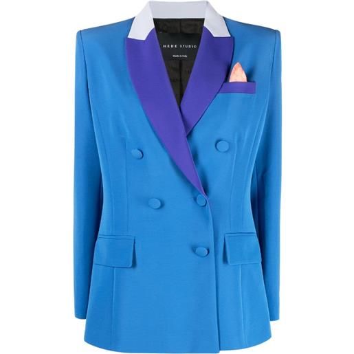 Hebe Studio blazer doppiopetto con revers a contrasto - blu