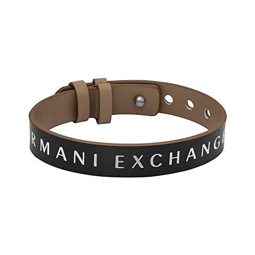 Armani Exchange bracciale da uomo, lunghezza: 250mm, larghezza: 13mm bracciale in pelle beige, axg0108040