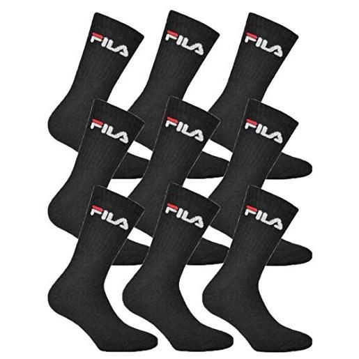 Fila 9 paia di calzini da tennis in spugna con logo, unisex (3 confezioni da 3) nero 43-46