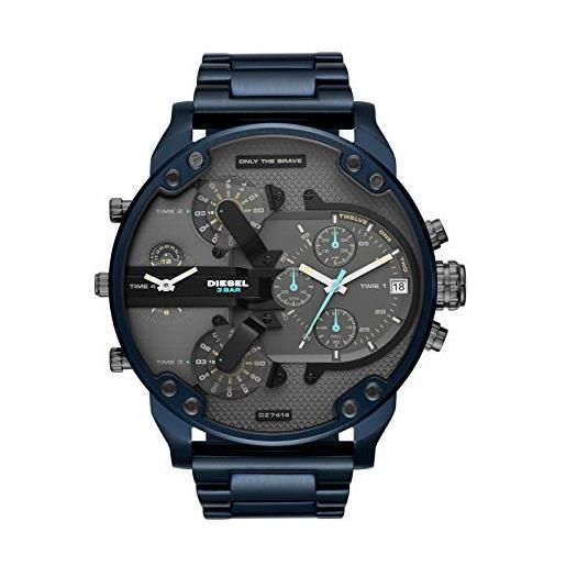 Diesel orologio mr. Daddy 2.0 da uomo, movimento cronografo, cassa in acciaio inossidabile blu da 57 mm con bracciale in acciaio inossidabile, dz7414