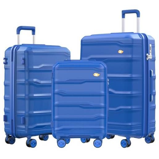 MGOB set viaggia grande espandibile pp(polipropilene) set trolley rigida spinner e tsa lucchetto 76x51x31cm, blu