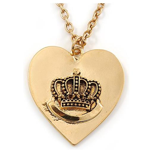 Avalaya ciondolo a forma di cuore con corona e catenina da 70 cm, color oro, misura unica