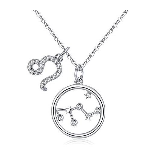 Qings collana segno zodiacale donna - bff collane argento 925 ciondolo leone stelline, regalo pe bambine e ragazze bambina