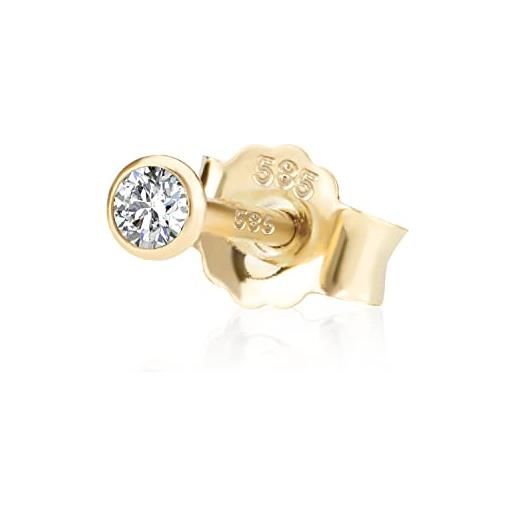 NKlaus orecchini a perno singolo 2,8mm diamante 585 oro giallo 14 carati brillante 0,03ct certificato 9660