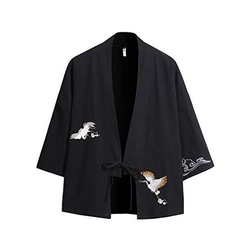 HONGBI t-shirt uomo cardigan kimono giapponese casual loose giacche in cotton elegante stampato floreale maglietta vintage haori jacket cloak giacca cardigan con ricamata top estivi cappotto corto m