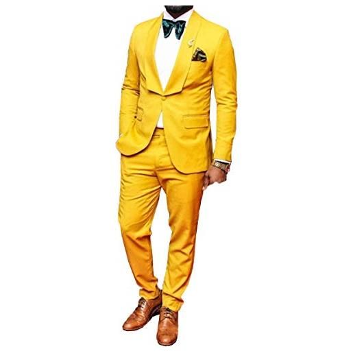 HOTK uomo 2 pezzi giacca da sposo bavero scialle giallo con pantaloni abito da sposa da uomo