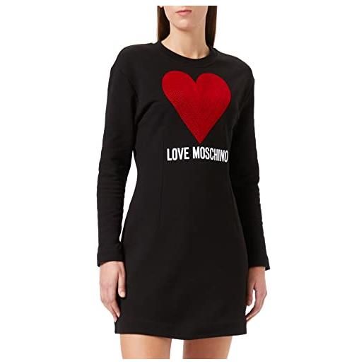 Love Moschino vestibilità aderente a maniche lunghe con maxi heart dress, nero, 52 donna