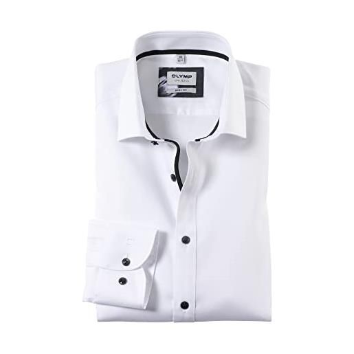 Olymp uomo camicia business a maniche lunghe level five, body fit, modern kent, weiss 00,45