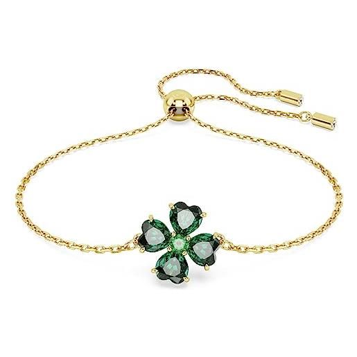 Swarovski idyllia braccialetto, motivo a quadrifoglio con cristalli dal taglio a cuore e zirconia Swarovski, placcatura in tonalità oro, verde