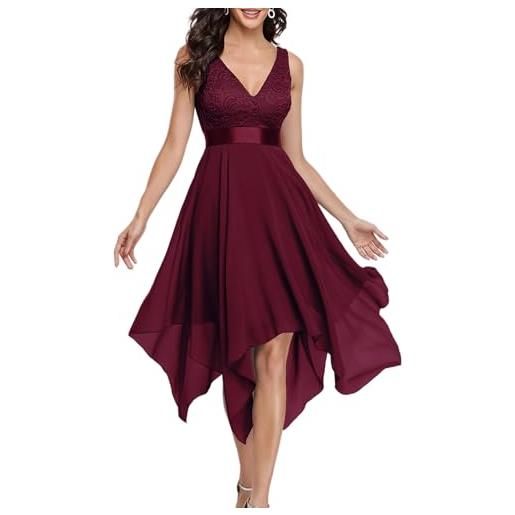 Ever-Pretty abiti da sera senza maniche con scollo a v stile impero linea ad a in pizzo chiffon al ginocchio con orlo asimmetrico da donna menta verde 52