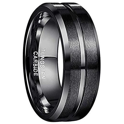 NUNCAD anello uomo/donna/unisex tungsteno nero con scanalatura lucidatura anello amicizia anniversario fidanzamento taglia 8mm (12.5-32)