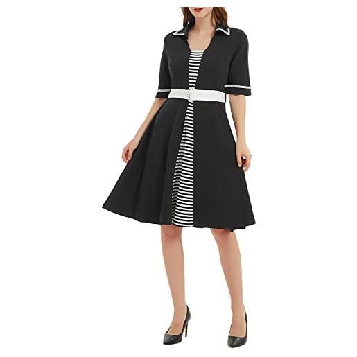 Yieks abito da donna anni '50, stile vintage, per feste, marinai, per feste estive, nero , 48
