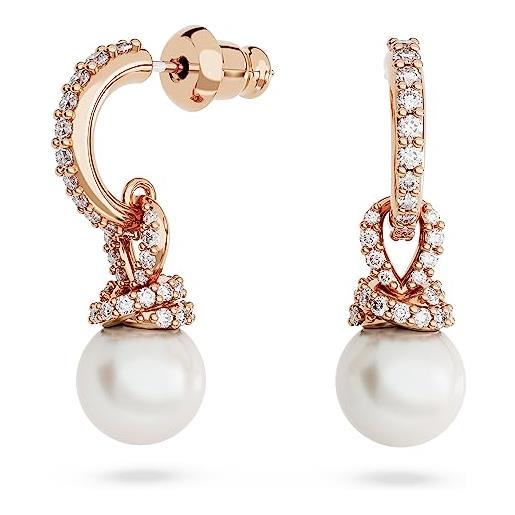 Swarovski originally orecchini pendenti, con perla di cristallo e pavé di zirconiaSwarovski, placcatura in tonalità oro rosa, bianco
