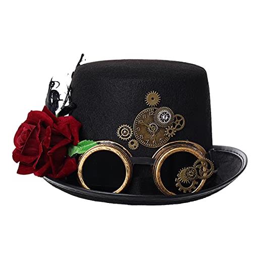 COSDREAMER cappello unisex steampunk top cappelli gotico ingranaggi catena velo bowknot cappello (60cm, nero 8)