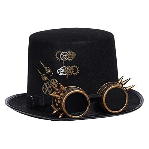 COSDREAMER cappello unisex steampunk top cappelli gotico ingranaggi catena velo bowknot cappello (60cm, nero e)