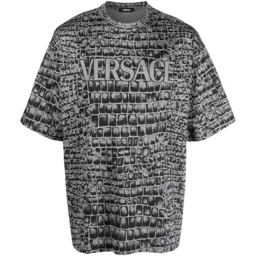 Versace t-shirt con stampa coccodrillo - grigio