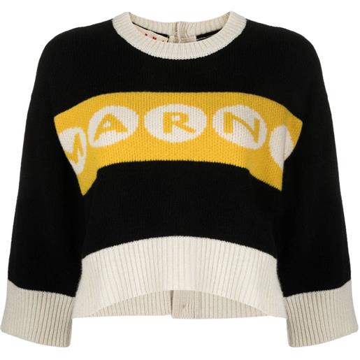 Marni maglione crop con logo - nero