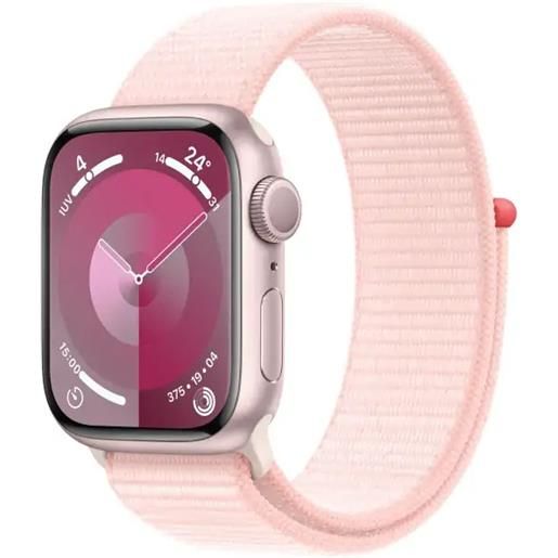 Apple watch series 9 gps cassa 41mm in alluminio rosa con cinturino sport loop confetto