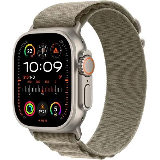 Apple watch ultra 2 gps + cellular, cassa 49m in titanio con olive alpine loop - medium