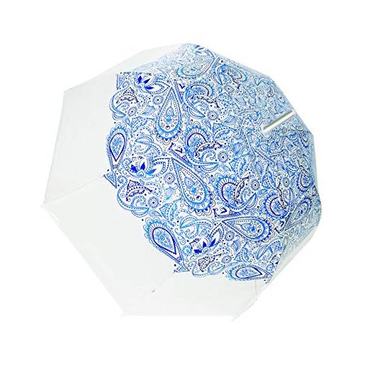 SMATI ombrello lungo trasparente da donna - design pois colorati - apertura automatica(blu paisley)